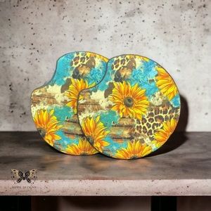 Teal Sunflower 🌻 Car Coaster 2 Pack